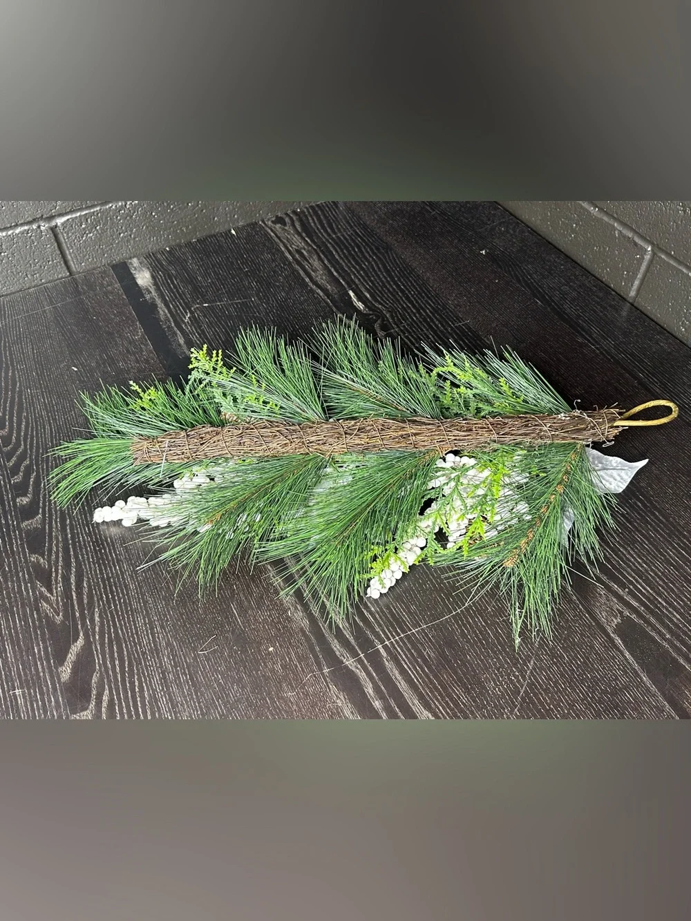 Holiday Pine Garland with Silver Poinsettias - Pinecone Accent - 23x13
